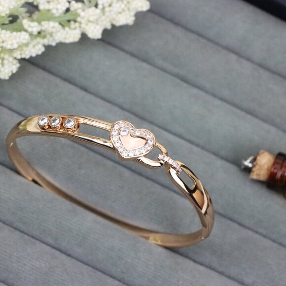 Rose Gold Bangle with Crystal Heart Center, XPBL0579 - Picture 11 of 12